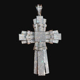 XL 5 Inch Iced Out Cross Pendant | 14K White Gold Finish Silver Tone CZ Hip Hop Religious Necklace | Big Men's Cross Charm w/ Free Chain