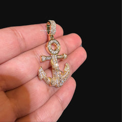 Gold Anchor Iced Out Pendant - 14k Gold Plated CZ