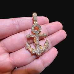 Gold Anchor Iced Out Pendant - 14k Gold Plated CZ
