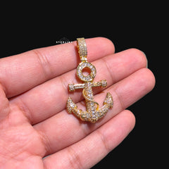 Gold Anchor Iced Out Pendant - 14k Gold Plated CZ