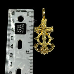 14K Gold Plated Anchor Jesus Cross Pendant, Mens Religious Nautical Necklace, Gold Crucifix Anchor Pendant, Christian Hip Hop Jewelry