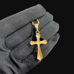 Gold Flare Cross Pendant Necklace, Stainless Steel Necklace for Men, Religious Christian Pendant, 14K Gold Bonded Waterproof Necklace, Gift for Him