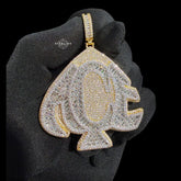 Gold Iced Out Spade Pendant, 14K Gold Plated Baguette CZ Diamond Playing Card Charm, Mens Hip Hop Jewelry Necklace