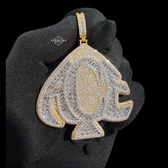 Gold Iced Out Spade Pendant, 14K Gold Plated Baguette CZ Diamond Playing Card Charm, Mens Hip Hop Jewelry Necklace