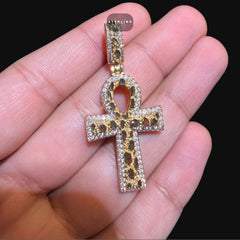 Iced Out Gold Nugget Ankh Pendant