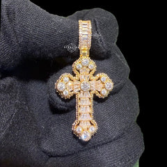 Gold Iced Out Cross Pendant, 14K Gold Plated Baguette