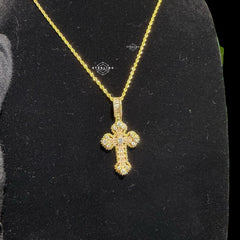 Gold Iced Out Cross Pendant, 14K Gold Plated Baguette