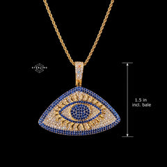 14K Gold Plated Iced Out Evil Eye Pendant | Blue CZ Diamond Eye Necklace | Hip Hop Protection Jewelry