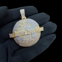 14K Gold Plated Iced Out The World Is Mine Pendant | CZ World Map Globe Hip Hop Necklace