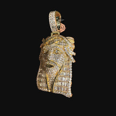 Jesus with Thorns Baguette Iced Out Pendant Gold Tone
