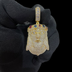 Gold Iced Out Jesus Pendant, Colorful Crown CZ Diamond Jesus Face Necklace