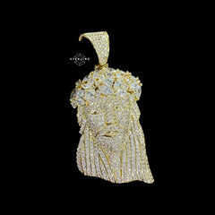 14K Gold Plated Iced Out Jesus Pendant | CZ Diamond Crown of Thorns Jesus Piece | Hip Hop Necklace