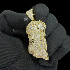 14K Gold Plated Iced Out Jesus Pendant | CZ Diamond Crown of Thorns Jesus Piece | Hip Hop Necklace