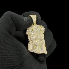 14K Gold Plated Iced Out Jesus Pendant | CZ Diamond Crown of Thorns Jesus Piece | Hip Hop Necklace