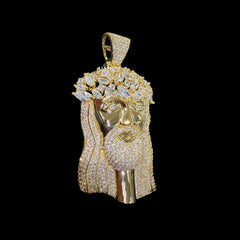 Gold Iced Out Jesus Pendant, 14K Gold Plated CZ Diamond Jesus Face Necklace, Crown of Thorns Christian Hip Hop Jewelry for Men