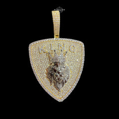 Gold KING Lion Shield Pendant