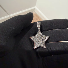 Gold Iced Out Star Pendant, Solid 925 Sterling Silver VVS Simulated CZ Diamond Necklace, Hip Hop Jewelry, 22 Inch Rope Chain