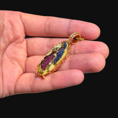 Small Gold Virgin Mary Purple and Blue CZ Pendant