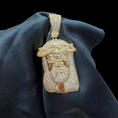 Gold Iced Out Jesus Pendant, 14K Gold Plated CZ Diamond Jesus Face Necklace, Crown of Thorns Christian Hip Hop Jewelry for Men