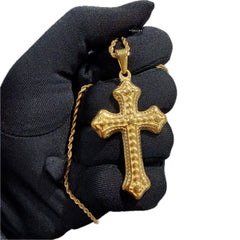 Gold Nugget Cross Pendant Necklace, Stainless Steel Necklace for Men, Religious Christian Pendant, 14K Gold Bonded Waterproof Necklace, Gift for Him