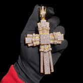 X Large Gold Cross Iced Out Detail Pendant