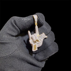 Iced Out Hand Gun Pendant Necklace, Finger Gun Charm, Gold CZ Statement Pendant, Hip Hop Jewelry