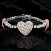 Moissanite Heart Bracelet 925 Sterling Silver Two Tone Rose Gold Iced Out Tennis Link Bracelet for Women 7β Hypoallergenic Diamond Tester Pass Luxury Gift