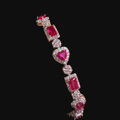 Pink Heart Emerald Bracelet, 14K White Gold Plated Flower Honeycomb CZ Bracelet, 7mm Iced Out Gift
