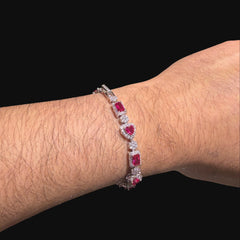 Pink Heart Emerald Bracelet, 14K White Gold Plated Flower Honeycomb CZ Bracelet, 7mm Iced Out Gift