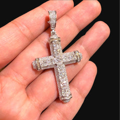 Moissanite Princess Cut Cross Pendant, 925 Silver Iced Out Hip Hop Necklace, GRA Certified w 24" Chain