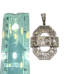 Iced Out RICH Letter Pendant | 14K White Gold Plated Baguette CZ Money Pendant Hip Hop Necklace with Free Rope Chain