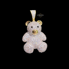 14K Gold Plated Iced Out Teddy Bear Pendant | CZ Diamond Bear Necklace