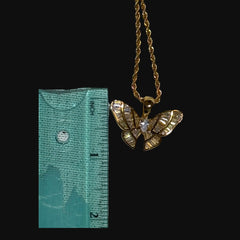 Iced Out Baguette Butterfly Pendant Necklace Gold Silver or Rose Gold, CZ Diamond Butterfly Charm, 14K Plated Hip Hop Jewelry