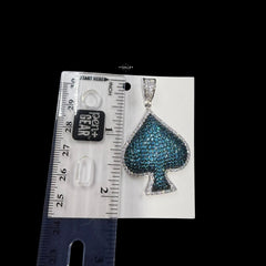 Blue Iced Out Spade Pendant | 14K White Gold Plated Blue CZ Poker Ace Spade Necklace Hip Hop Pendant with Free Rope Chain