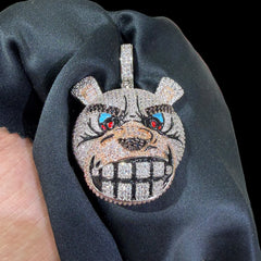 14k White Gold Plated Bulldog Pendant Iced Out