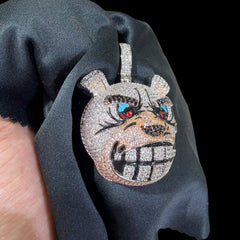 14k White Gold Plated Bulldog Pendant Iced Out