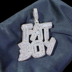 Iced Out Fat Boy Pendant, 14K White Gold Plated CZ Diamond Hip Hop Pendant