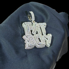 Iced Out Fat Boy Pendant, 14K White Gold Plated CZ Diamond Hip Hop Pendant