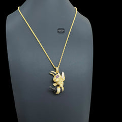 Iced Out Bee Pendant | 14K Gold Plated Bee Necklace, Black & Purple CZ Hip Hop Statement Pendant with Free Rope Chain