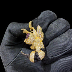 Iced Out Bee Pendant | 14K Gold Plated Bee Necklace, Black & Purple CZ Hip Hop Statement Pendant with Free Rope Chain