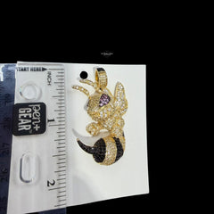Iced Out Bee Pendant | 14K Gold Plated Bee Necklace, Black & Purple CZ Hip Hop Statement Pendant with Free Rope Chain