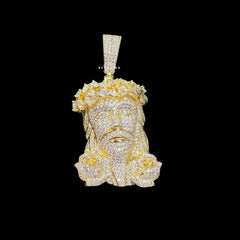 Gold Iced Out Jesus Pendant, 14K Gold Plated CZ Diamond Jesus Face Necklace, Flower Crown Christian Hip Hop Jewelry for Men