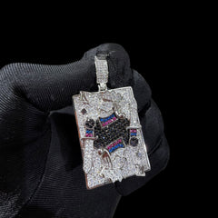 King Playing Card Pendant | 14K White Gold Plated Poker King CZ Hip Hop Necklace, Iced Out Card Pendant with Free Rope Chain