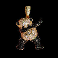 Iced Out Dancing Bear Pendant Necklace, 14K Gold Plated CZ Hip Hop Charm, Streetwear Jewelry, Free AntiTarnish Rope Chain Gift