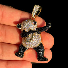 Iced Out Dancing Bear Pendant Necklace, 14K Gold Plated CZ Hip Hop Charm, Streetwear Jewelry, Free AntiTarnish Rope Chain Gift