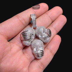 Speak No Evil 3 Skulls Moissanite Pendant