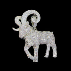 Big Iced Out Goat Pendant, 14K White Gold Plated CZ Diamond Goat Necklace, Mens Hip Hop Jewelry