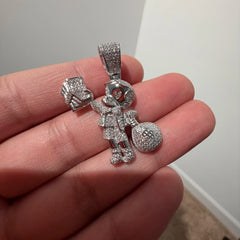 Iced Out Money Man Pendant, Solid 925 Sterling Silver VVS CZ Diamond Cash Bag Necklace, Hip Hop Jewelry, 22 Inch Rope Chain