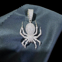 Silver Iced Out Spider Pendant, CZ Diamond Spider Necklace for Men, Hip Hop Animal Charm
