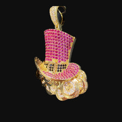 Pink Iced Out Top Hat Money Pendant